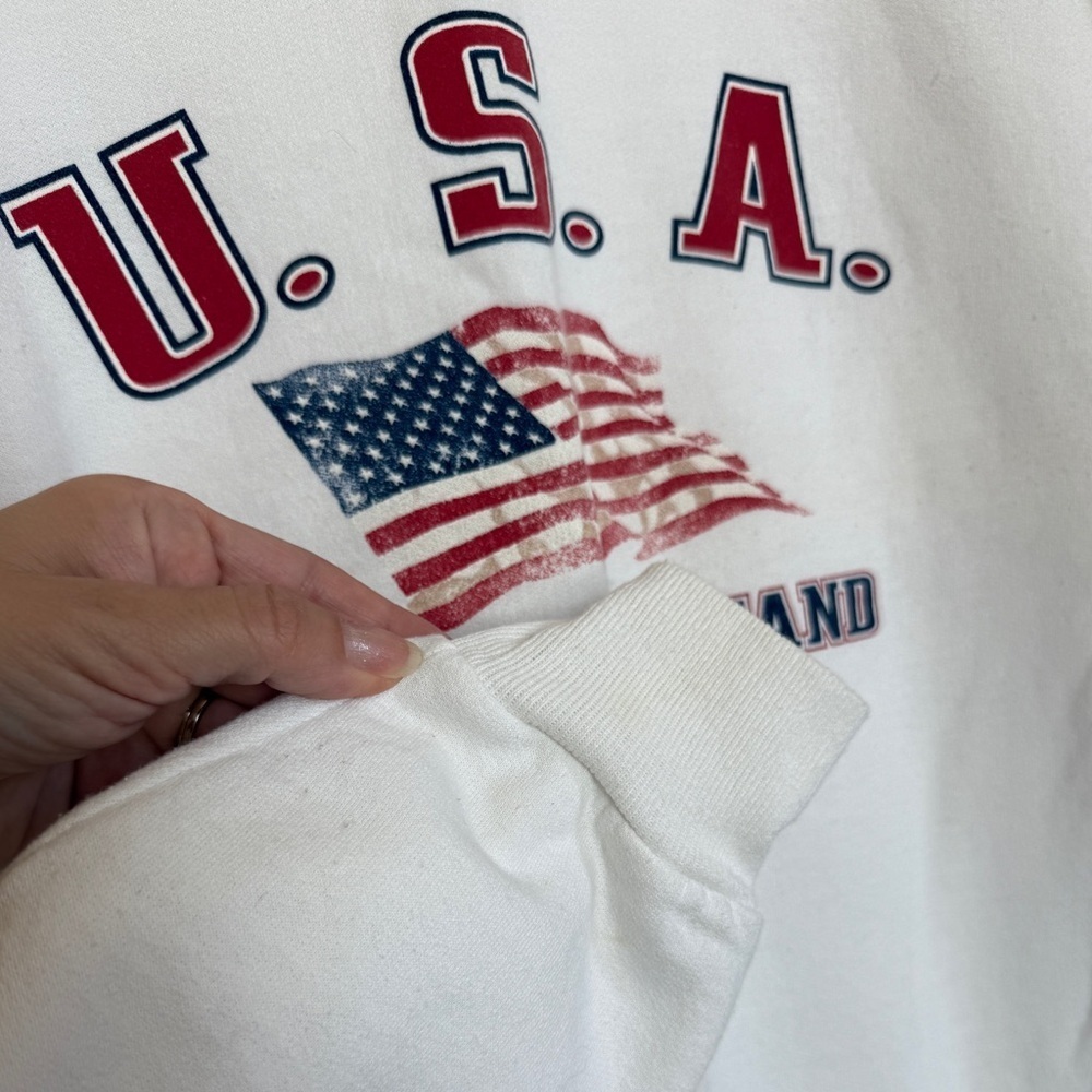 Jerzees Oversized Women’s USA Crewneck White Graphic Sweatshirt Large Flag 90s - Picture 3 of 7